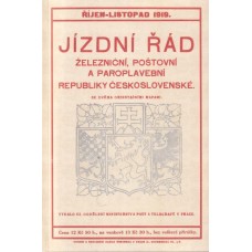 Jízdní řád 1919 železniční, poštovní a paroplavební Republiky československé